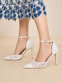 MOTF PREMIUM 女士白色蕾丝踝带高跟鞋 - 白色 - 查看 3