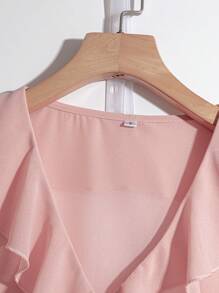 Franclia V-Neck Ruffle Trim Puff Sleeve Casual Blouse, Fashionable For Summer