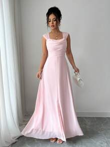 Rafferiza Sleeveless Solid Color Slit Dress, Waist Cinching, Slimming