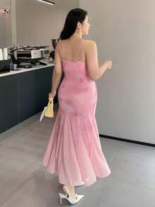 Dazy Plus 弹力网纱裹身长款吊带裙，鱼尾裙摆，粉色，夏季婚礼女装