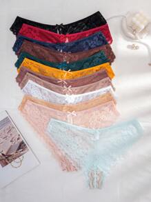 SHEIN 12pcs/Pack Plus Size Lace Seamless Comfort Triangle Panties - Multicolor - View 6
