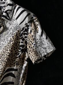 NEON BLANC Camicia a maniche corte da uomo con stampa leopardo e a righe zebra, ispirata allo streetwear
