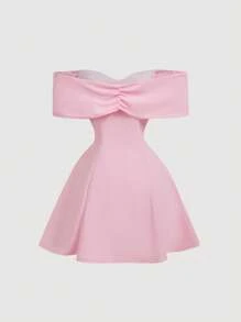 SHEIN MOD Women's Off The Shoulder Bowknot Mini Cocktail Dress, Pink,Valentine Outfits - Pink - View 2