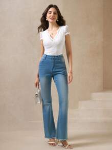 Amorya Solid Lace Bodysuit - White - View 4