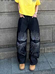 Manfinity EMRG 男式印花口袋休闲宽松牛仔裤