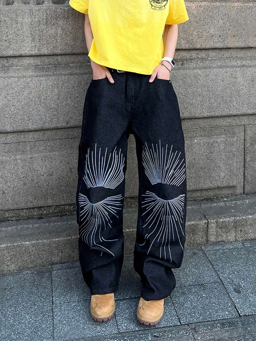 Manfinity EMRG 男式印花口袋休闲宽松牛仔裤