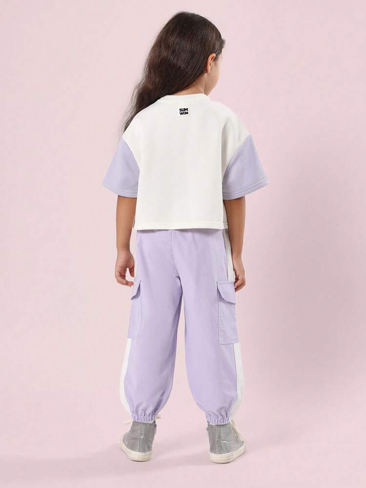Lilac Boxy Crop Tee Cargo Pants Co-Ord