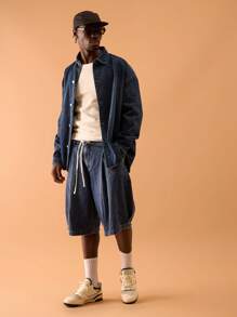 Musero Fold Pleated Denim Shorts Jorts Spring, Summer, Holiday, Vacation - Blue - View 4