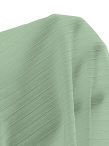 GlowEve Knitted Striped Textured Splice Button Decor Luxurious French Style White Summer Ladies Short Sleeve Top - Olive Green - View 3