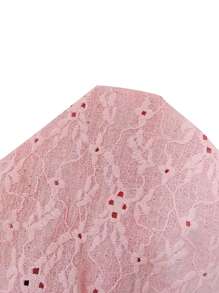 SHEIN Lace Trim Square Neck Puff Sleeve Pants Casual Jacquard Women's Pajama Set - Pink - View 7