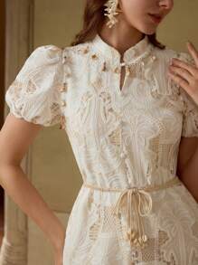 MOTF PREMIUM 刺绣拉链连衣裙 - 杏色 - 查看 5