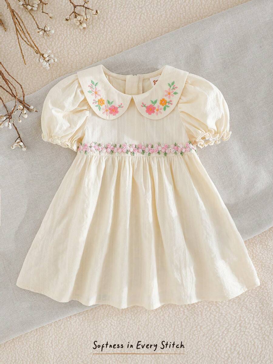 Cozy Pixies 女童花卉印花彼得潘领泡泡袖束腰连衣裙