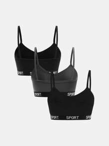 3件套少女简约字母弹力肩带吊带文胸套装