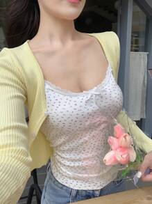 DAZY 女式可爱碎花撞色蕾丝吊带背心，波西米亚风上衣