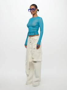 SUMWON WOMEN 长袖网眼上衣 霓虹色基本款修身春夏分层舞蹈表演上衣 - 藍色 - 查看 5