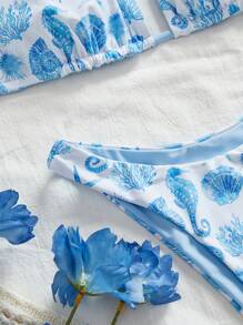 Swim Mod Women's Ocean Theme Reversible Blue Bikini Set For Summer Beach Vacation - Multicolor - View 4