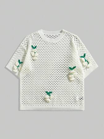 Street Life Maglietta a maniche corte con stampa floreale 3D in maglia oversize da uomo, ideale per vacanze e rave