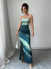 Rafferiza Elegante vestido de verano con abertura alta en degradado - Verde - Ver 3