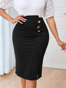 Lyxana Commuter Simple Solid Color Pencil Skirts For Women, Fashionable For Summer