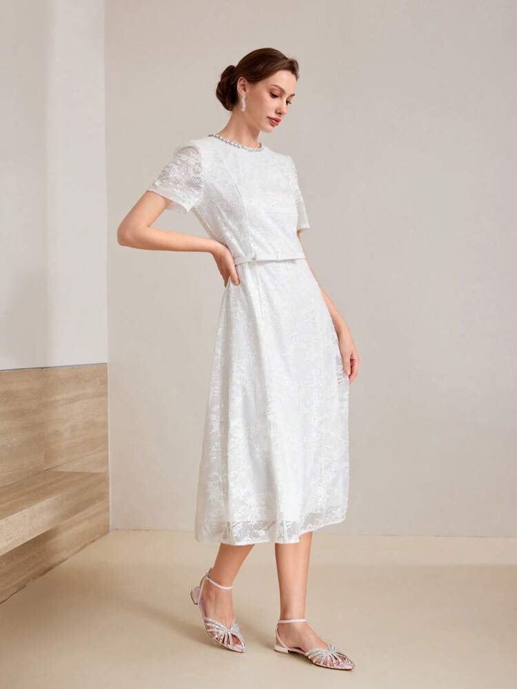 POINTED TOE RHINESTONE MESH FLAT SHOES