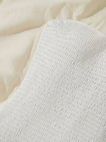 SHEIN Unity Vestido elegante de estilo de vacaciones en azul marino con pliegues, sin tirantes, cintura sexy, calado, bordado y volantes en el bajo - Blanco - Ver 5