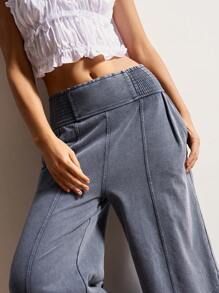 Bohemela Women's Casual Solid Color Knit Loose Wide Leg Washed Pants,Fall Women Clothes