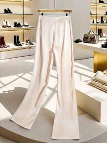 EMERY ROSE Summer New European High-Quality White Straight & Wide-Leg Casual Pants, Dignified And Slimming Fall Cloth For Women - Apricot - View 2