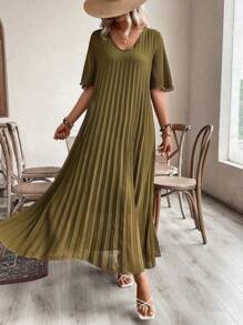 SHEIN LUNE Vestido con mangas fruncidas y volantes para mujer de talla grande