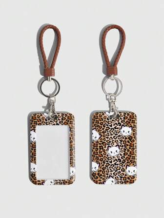 Kawaii Diseño Nº: 786209 Titular de tarjeta de vuelta a la escuela lindo con estampado de gato y leopardo, 1 pieza