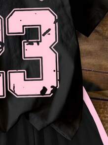 SHEIN 2pcs Sweet Bow & English Numeral 23 Print Young Girl Casual Short Sleeve Shorts Set, Suitable For Summer, Comfortable Casual Wear, Spring & Summer Street Style, Basics, Cozy Feel, Vacay Vibes