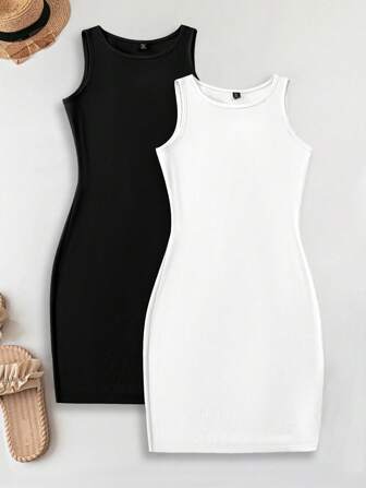 SHEIN LUNE 2pcs/Set Plus Size Casual Minimalist Dress Set For Outdoor & Home Wear Festival Old Money Summer Going Out Spring Outfits For Women Summer Boho Old Money Summer Outfits For Women St Patrick Day Outfit,Sundress Suitable For Going Out Chic Dress