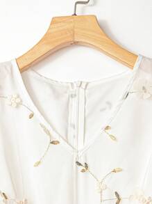 Rusticease Đầm hở eo thêu hoa lưới tương phản mùa hè cho nữ - trắng - Xem 5