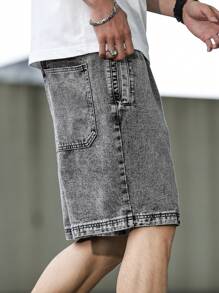 Manfinity Hypemode Men's Solid Color Pocket Casual Loose Fit Denim Shorts