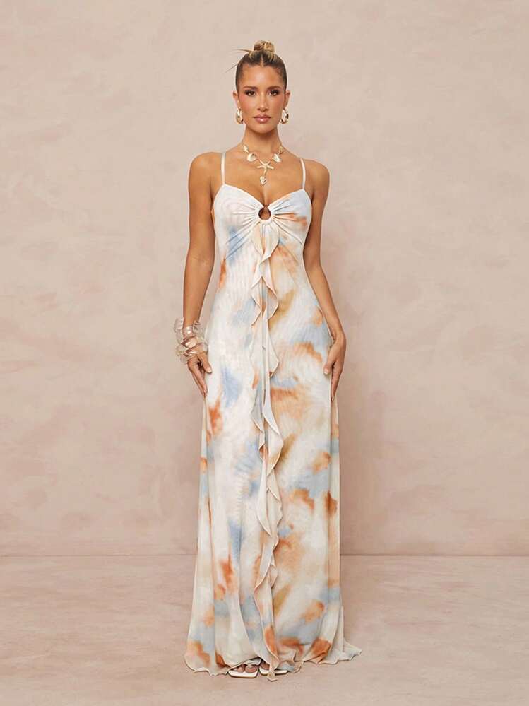 Lumalex Vestido Elegante de Deusa Sexy com Cintura Alta, Pregueado e Moda Praia para Mulheres - Azul - Visão 1