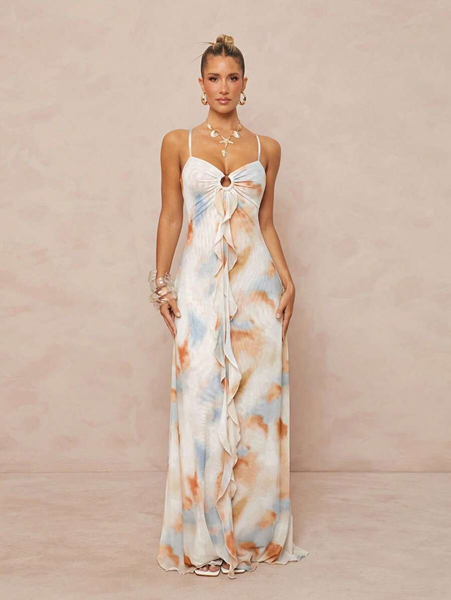 Lumalex 高腰度假海滩时尚褶皱优雅女神性感连衣裙女