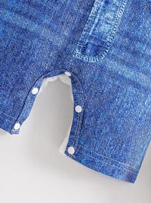 Peto informal de 2 en 1 de manga corta de punto con hombros abiertos y textura de denim para niños pequeños y bebés, prendas infantiles, ropa de bebé, mamelucos, adecuado para fiestas, deportes y salidas diarias, verano