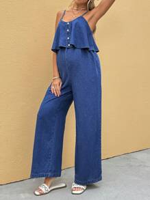 SHEIN Maternity Casual Jumpsuit With Spaghetti Straps - Blue - View 5