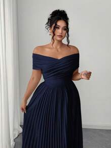 Elenzga Vestido de verano con hombros descubiertos, cintura fruncida y estilo bandeau, vestido de graduación elegante y romántico de talla grande