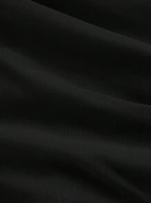SHEIN MOD 黑色肩帶上衣，蝴蝶結、珍珠鍊飾、抽褶腰部與不對稱下擺 - 黑色 - 查看 4