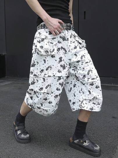 Manfinity EMRG 男士夏季时尚撞色印花牛仔短裤牛皮印花裤男