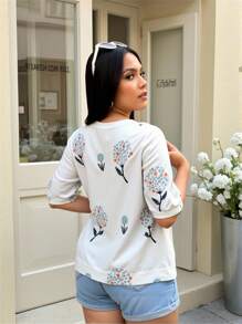 INAWLY Plus Size Women Casual Floral Print Shirt, Fall - Multicolor - View 2