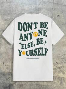 AXEPEAK 男士标语图案 T 恤和短裤夏季服装，街头潮流