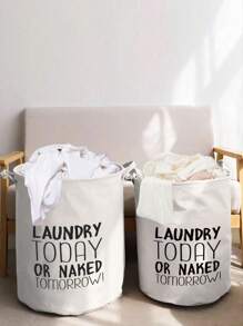 1pc Polyester Laundry Basket, Modern Letter Graphic Laundry Basket For Homelaundry Hamper,Washing Basketbathroom Organizer,Basket,Storage Basket,Foldable Laundry Basket - Beige - View 5
