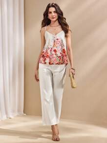 SHEIN Unity 女式休闲时尚印花V领吊带背心 - 杏色 - 查看 4