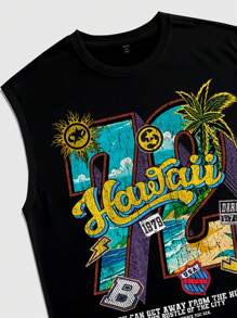 ROMWE MEN Street Life Camiseta sin mangas con estampado numérico para hombre, chaleco de verano casual y deportivo de cuello redondo, camiseta de tirantes con estampado de moda