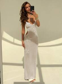 Aloruh 手工钩编紧身3D花卉吊带裙，适合女士浪漫约会/海滩度假，春夏季