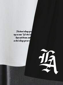 Manfinity Roghcode Men's Letter Print Round Neck Short Sleeve T-Shirt And Matching Shorts 2-Piece Set, Cozy Outfits