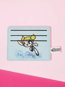 THE POWERPUFF GIRLS X SHEIN 1 件花朵、泡泡、毛茛图案学生/公交卡/信用卡皮革卡夹迷你钱包，蓝色 - 藍色 - 查看 3