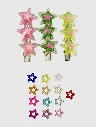 Kawaii Y2K Colorful Pearl Starry Root Makeup For Concerts, Electronic Music Festivals, Stage Shows - Glitter And Facial Gems, Sweet And Spicy Starry Hair Clips, Face Gems And Hair Accessories, Multi-Piece Set