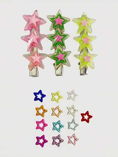 Kawaii Y2K Colorful Pearl Starry Root Makeup For Concerts, Electronic Music Festivals, Stage Shows - Glitter And Facial Gems, Sweet And Spicy Starry Hair Clips, Face Gems And Hair Accessories, Multi-Piece Set